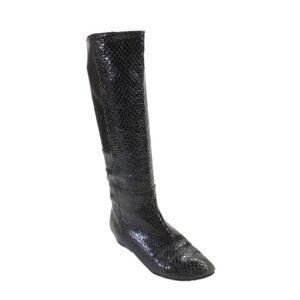 Loeffler Randall Womens Snakeskin Print Wedge Heel Knee High Boots Black Size 6.